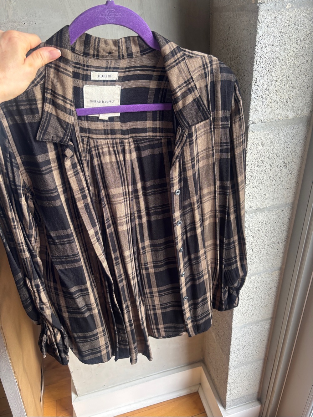 Thread & Supply Light Brown and Black Plaid Button-Front Shirt
